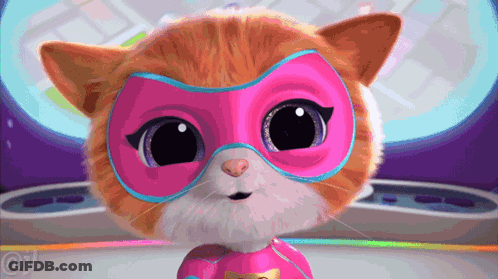 A Cartoon Cat Wearing A Pink Mask And A Superhero Costume GIF