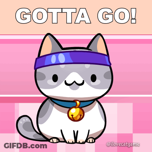 A Cartoon Cat Wearing A Purple Headband With The Words Gotta Go Written Above It GIF