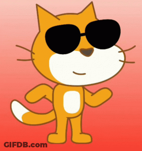 A Cartoon Cat Wearing Black Sunglasses Stands On A Red Background GIF