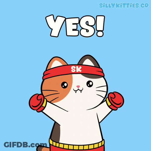 A Cartoon Cat Wearing Boxing Gloves And A Headband That Says Yes GIF