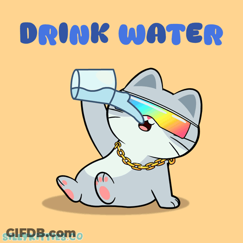 A Cartoon Cat Wearing Sunglasses And A Chain Drinking Water GIF