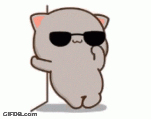 A Cartoon Cat Wearing Sunglasses And Standing Next To A Wall . GIF