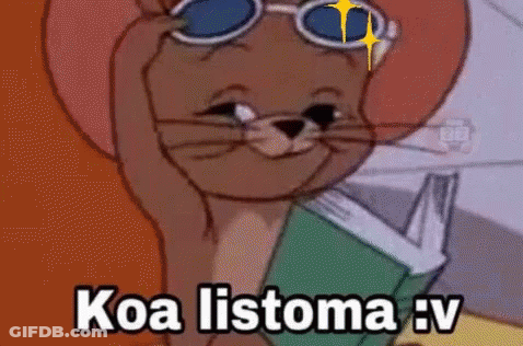 A Cartoon Cat Wearing Sunglasses Is Reading A Book And Says Koa Listoma : V GIF