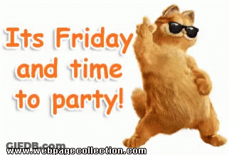 A Cartoon Cat Wearing Sunglasses Says It 'S Friday And Time To Party ! GIF
