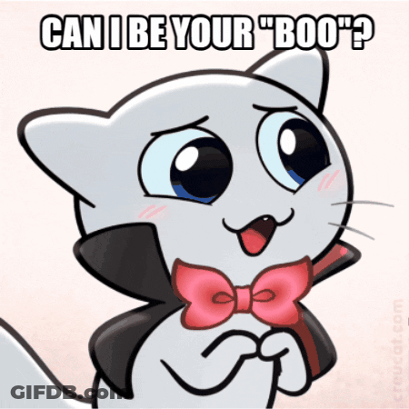 A Cartoon Cat With A Bow Tie And Cape Says Can I Be Your Boo GIF