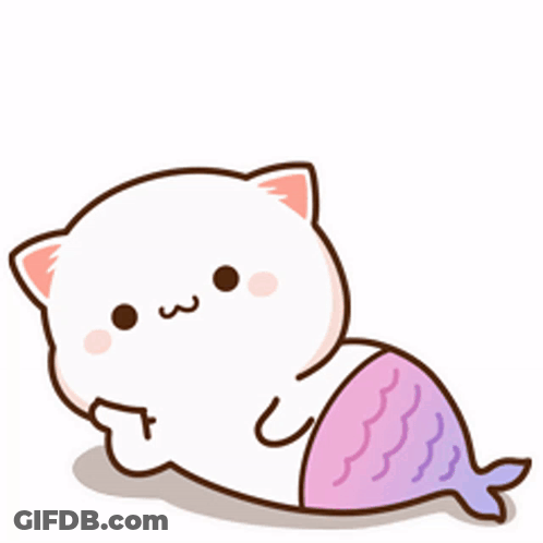 A Cartoon Cat With A Mermaid Tail Is Laying Down On The Ground . GIF