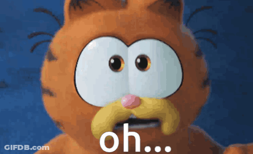 A Cartoon Cat With A Mustache Says " Oh " In White Letters GIF