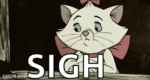 A Cartoon Cat With A Pink Bow And The Word Sigh GIF