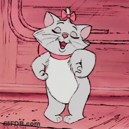 A Cartoon Cat With A Pink Bow On Her Head GIF