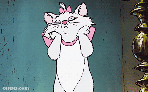 A Cartoon Cat With A Pink Bow On Her Neck GIF