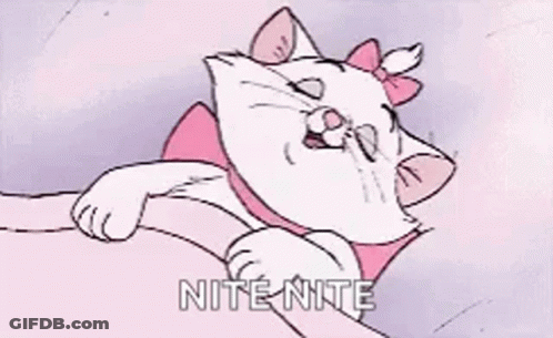 A Cartoon Cat With A Pink Bow On Its Head Is Yawning And Saying `` Nite Nite '' . GIF