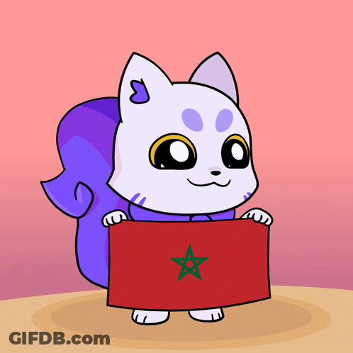 A Cartoon Cat With A Purple Tail Is Holding A Red Flag With A Green Star On It GIF