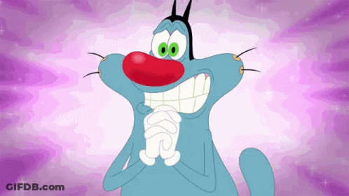 A Cartoon Cat With A Red Nose And Big Teeth GIF