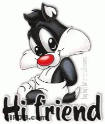 A Cartoon Cat With A Red Nose Is Sitting Next To The Words Hi Friend GIF