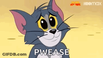 A Cartoon Cat With A Sad Look On His Face And The Words `` Pwease '' Written Next To Him . GIF