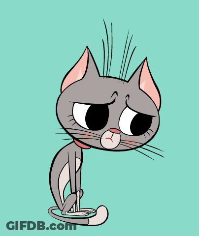 A Cartoon Cat With A Sad Look On It 'S Face GIF