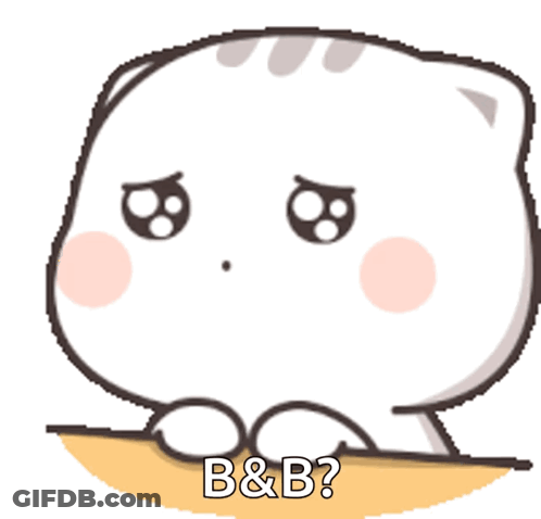 A Cartoon Cat With A Sad Look On Its Face And The Words B & B Written Below It GIF