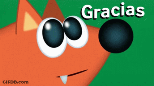 A Cartoon Cat With Big Eyes And The Words Gracias Written Above It GIF
