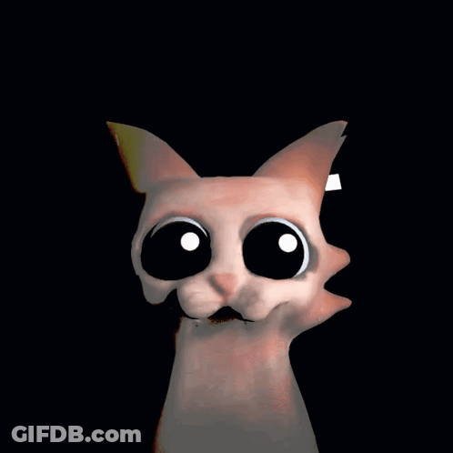 A Cartoon Cat With Big Eyes Is Looking Up In The Dark GIF