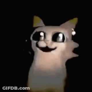 A Cartoon Cat With Big Eyes Is Standing Next To A Man In A Dragon Ball Outfit . GIF