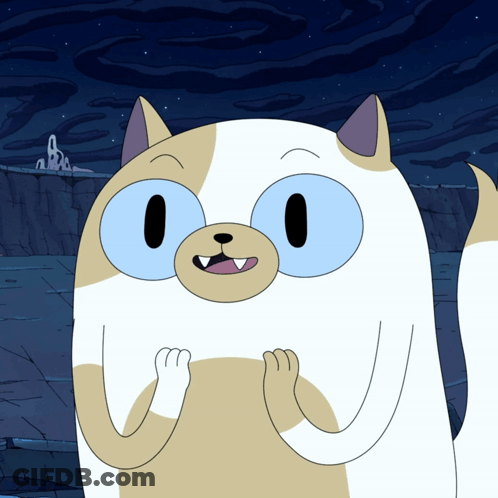 Surprised Cartoon Cat With Blue Eyes And Sharp Teeth GIF