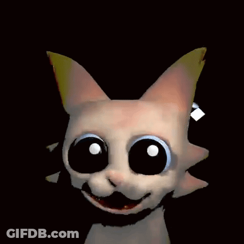 A Cartoon Cat With Blue Eyes Is Smiling And Looking At The Camera . GIF