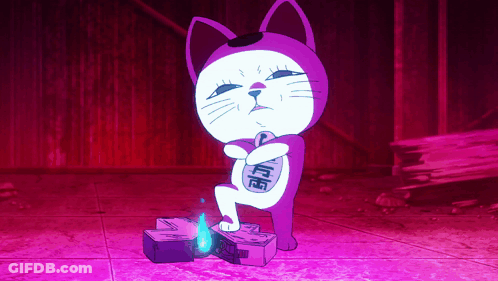 A Cartoon Cat With Chinese Writing On It 'S Body GIF
