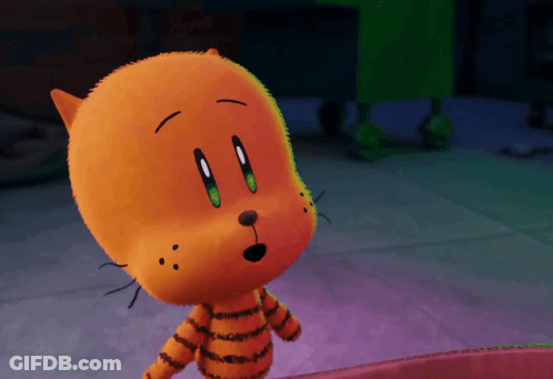 A Cartoon Cat With Green Eyes And Black Spots GIF