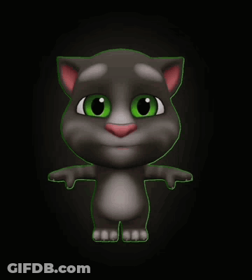 A Cartoon Cat With Green Eyes Is Standing In The Dark GIF