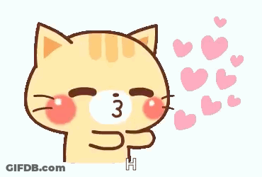 A Cartoon Cat With Hearts Coming Out Of Its Mouth GIF