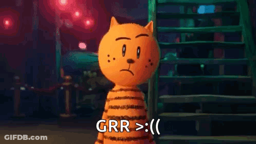 A Cartoon Cat With Huge Claws And The Words Grr > Written On It . GIF
