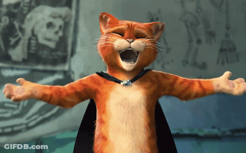 A Cartoon Cat With Its Arms Outstretched GIF