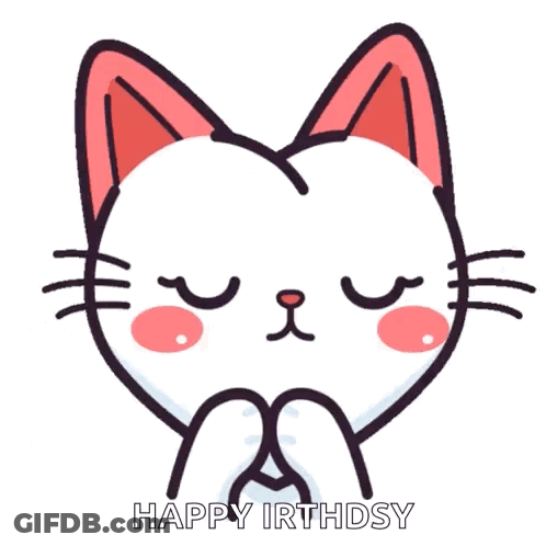 A Cartoon Cat With Its Eyes Closed And The Words Happy Irthdsy Above It GIF