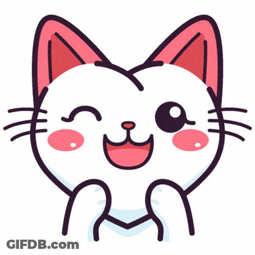 A Cartoon Cat With Pink Ears Is Smiling GIF