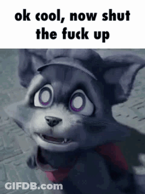A Cartoon Cat With Purple Eyes And A Hat Says Ok Cool Now Shut The Fuck Up . GIF