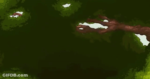 A Cartoon Cat With Sharp Teeth Is Standing In The Woods . GIF