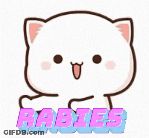 A Cartoon Cat With The Word Rabies Written On It 'S Face . GIF