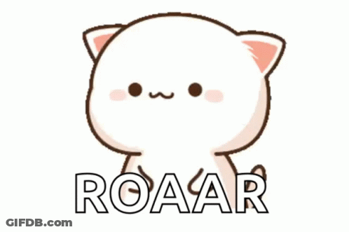 A Cartoon Cat With The Word Roar On It 'S Face GIF