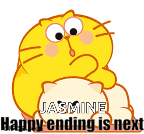 A Cartoon Cat With The Words Jasmine Happy Ending Is Next Below It GIF