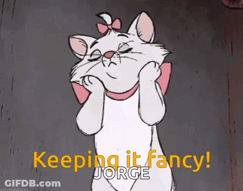 A Cartoon Cat With The Words Keeping It Fancy Jorge On The Bottom GIF
