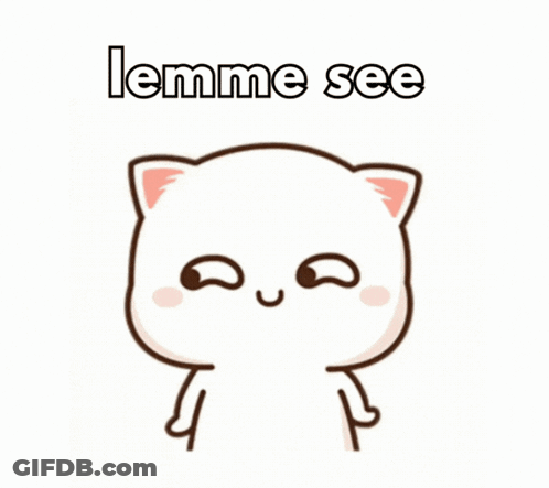 A Cartoon Cat With The Words Lemme See On The Bottom GIF