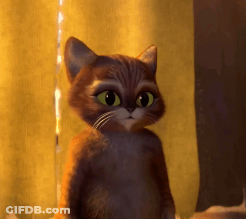 A Cartoon Cat With Yellow Eyes Is Sitting In Front Of A Window GIF