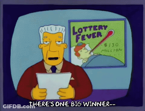 A Cartoon Character Announces That There Is A Big Winner In The Lottery GIF