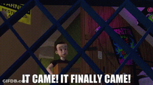 A Cartoon Character Behind A Fence With The Words It Came It Finally Came Written On It GIF