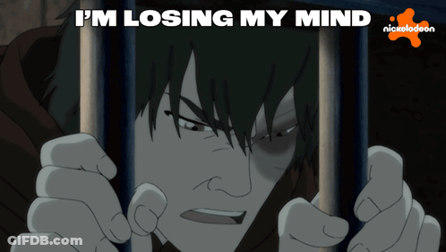 A Cartoon Character Behind Bars With The Words " I 'M Losing My Mind " Above Him GIF