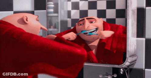 A Cartoon Character Brushing His Teeth In Front Of A Checkered Wall GIF