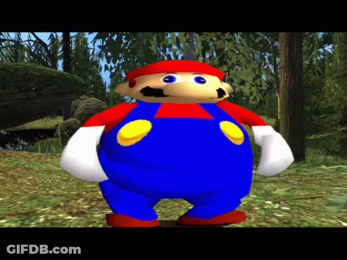 A Cartoon Character Called Mario Is Standing In A Field GIF