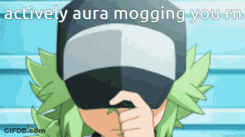 A Cartoon Character Covering His Face With A Hat With The Words Actively Aura Mogging You Rn GIF