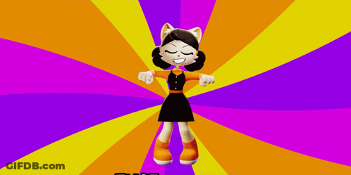 A Cartoon Character Dancing With The Words That It Feels Behind Her GIF