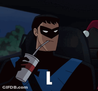 A Cartoon Character Drinking From A Cup With A Straw And The Letter L On The Bottom GIF